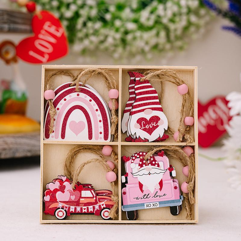 Charming Pink Wooden Valentine's Day Hanging Decor With Creative Heart Design Set