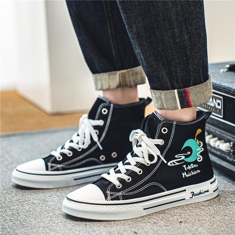 

Высокие парусиновые мужские кеды 2025 новая осенняя обувь мальчики универсальные черные кеды для скейтборда молодежная спортивная тканевая обувь 44