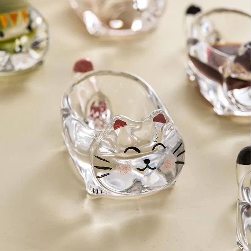 Spice Bowl Cat Crystal Glass Seasoning Dish Dipping Saucer Sauce Dishes Chopstick Holder Soy Sauce Vinegar Dish Spice Dishes