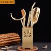 Brass Tea Ceremony Six Tools Set - Tongs Scoop Needle Brush Fork Holder Gongfu Making