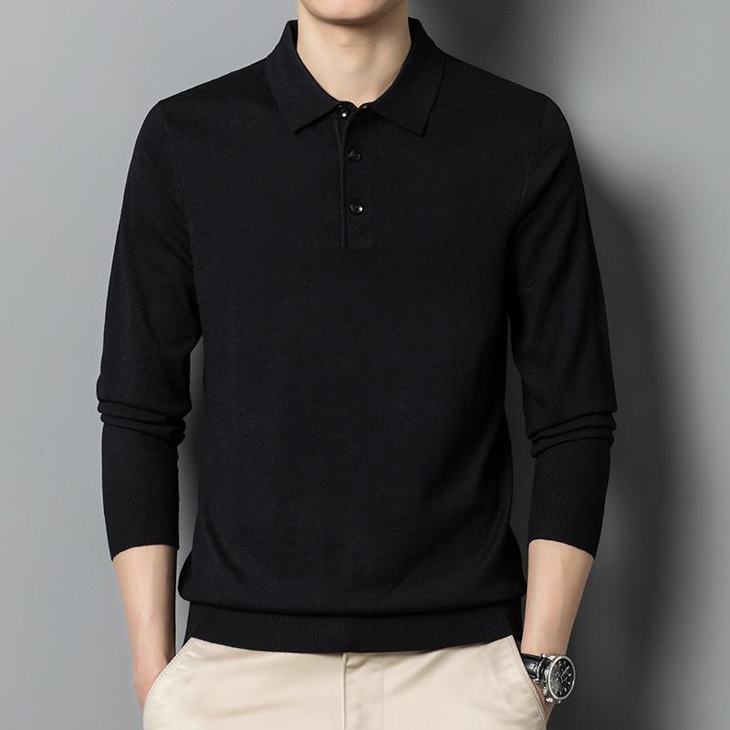 Men's Merino Wool Turn-Down Collar Sweater, Solid Color, Long-Sleeve, 2024 Autumn Collection