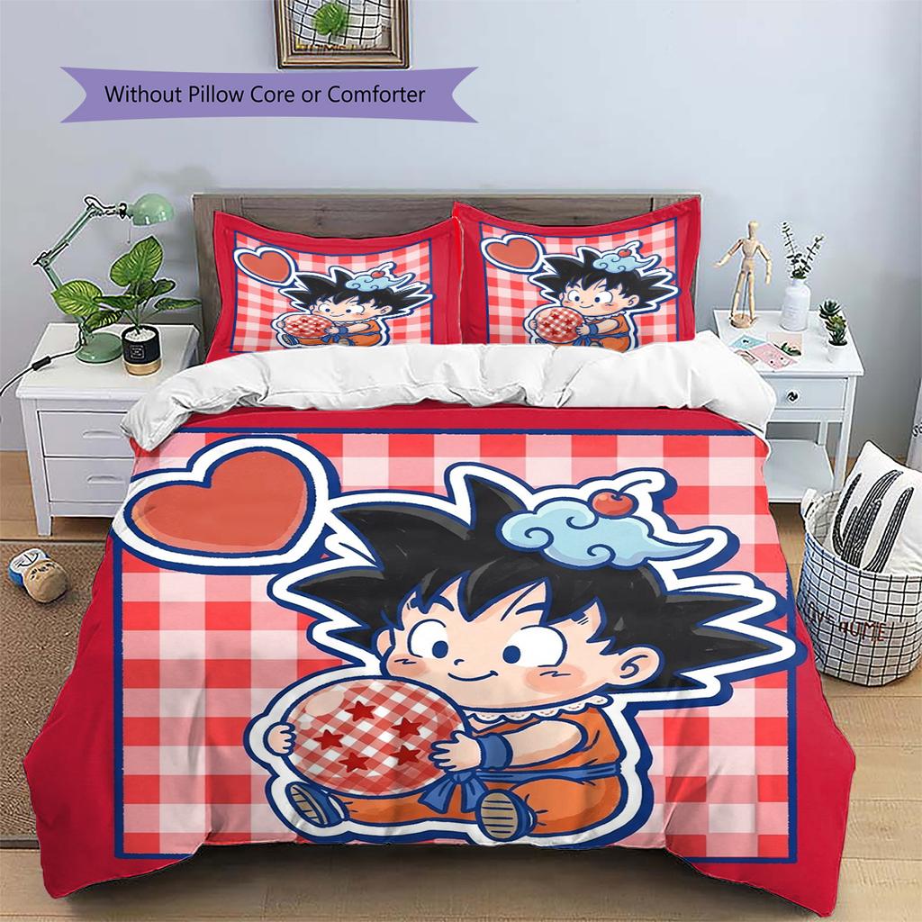 Dragon Ball Goku Pattern Bedding Quilt Set Quilt Cover Pillowcase Home Decoration Birthday Gift (1 * Duvet Cover + 2 * Pillowcase, Without Core)