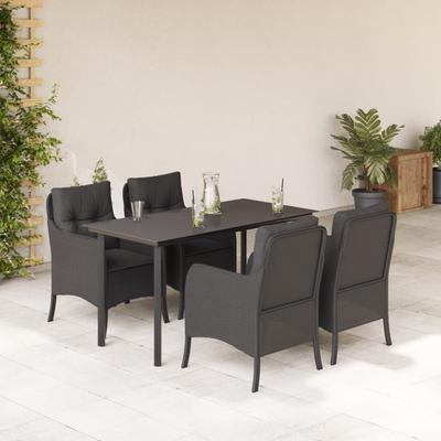Vidaxl 5-Cz. Gartenmöbel-Set mit Kissen, Schwarz, Polyrattan