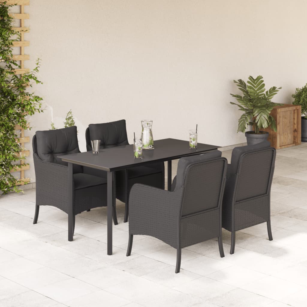 Vidaxl 5-Cz. Garden Furniture Set With Cushions, Black, Poly Rattan