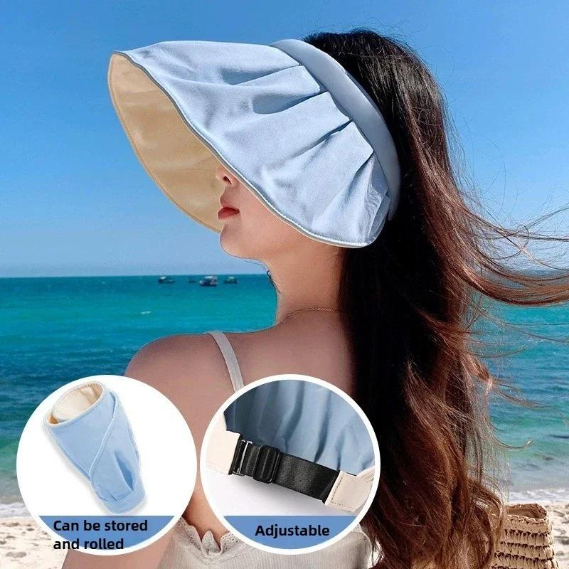 2025 Summer Travel Sunshade Sunblock Hat Large Eaves Anti-UV Temperament All Empty Top Hat Tidal Sun Hat