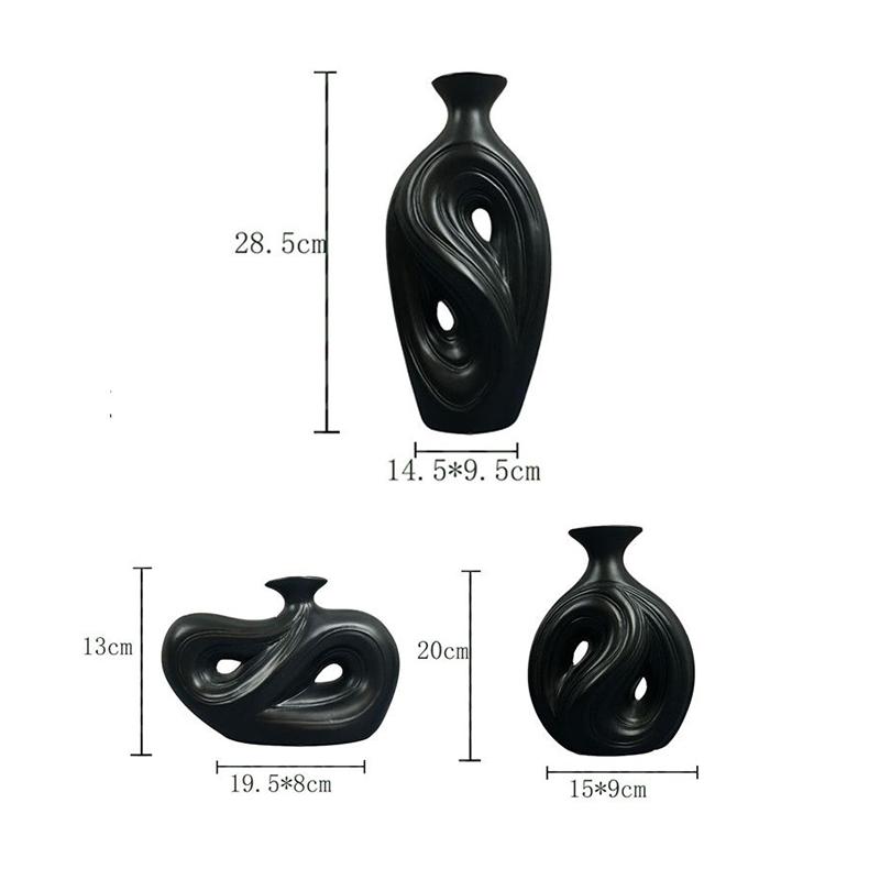 Vintage Black Special-shaped Ceramic Flower Vase Simple Hollow Hydroponic Vase Flower Arrangement Container Entrance Decoration