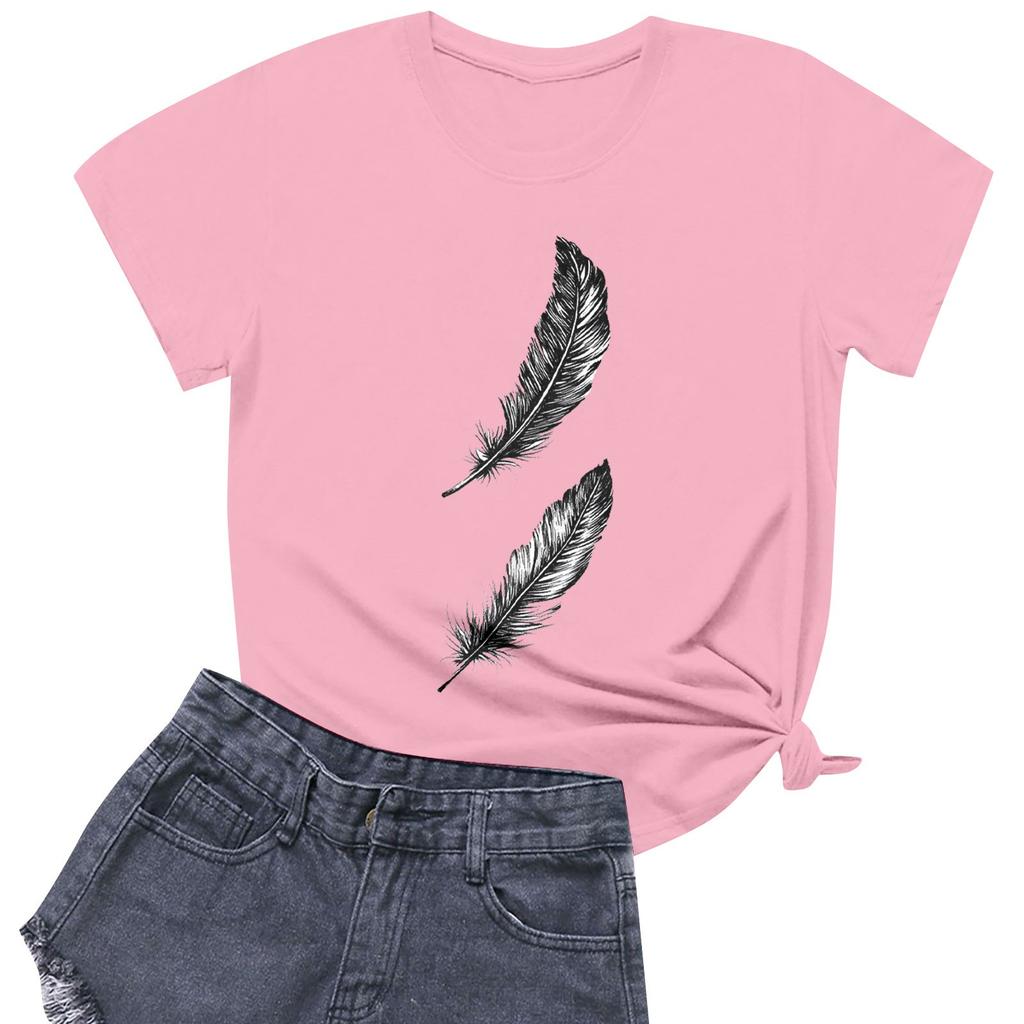 Women's Fashion Casual Printed Short Sleeve Round Neck Pullover Tops