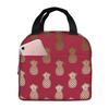 Gold Pineapple Pattern Insulated Lunch Bag for Women Kids Portable Food Boxes Thermal Lunch Box Tote