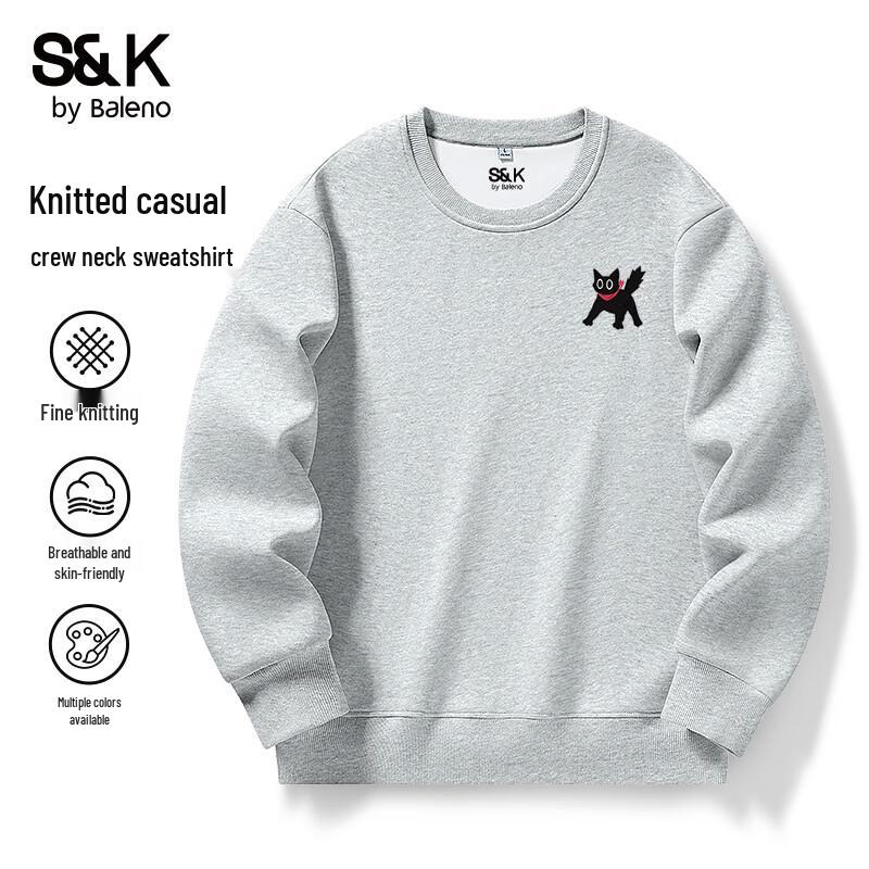 Baleno S&K Men's Casual Crew Neck Sweatshirt with JPB Bowtie Cat Print