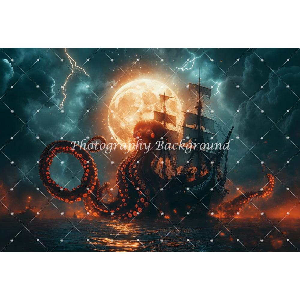 Pirate Ship Photography Backdrop Nautical Island Treasure Hunt Halloween Horror Baby Kids Birthday Portrait Background Photocall Vinyl 60x40cm