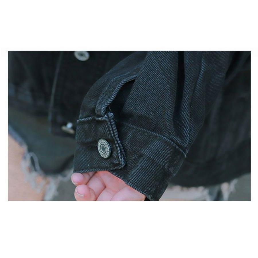 Cowboy Jacket for Female Spring Autumn Students Loose Black Versatile Denim Jacket Short Top for Women