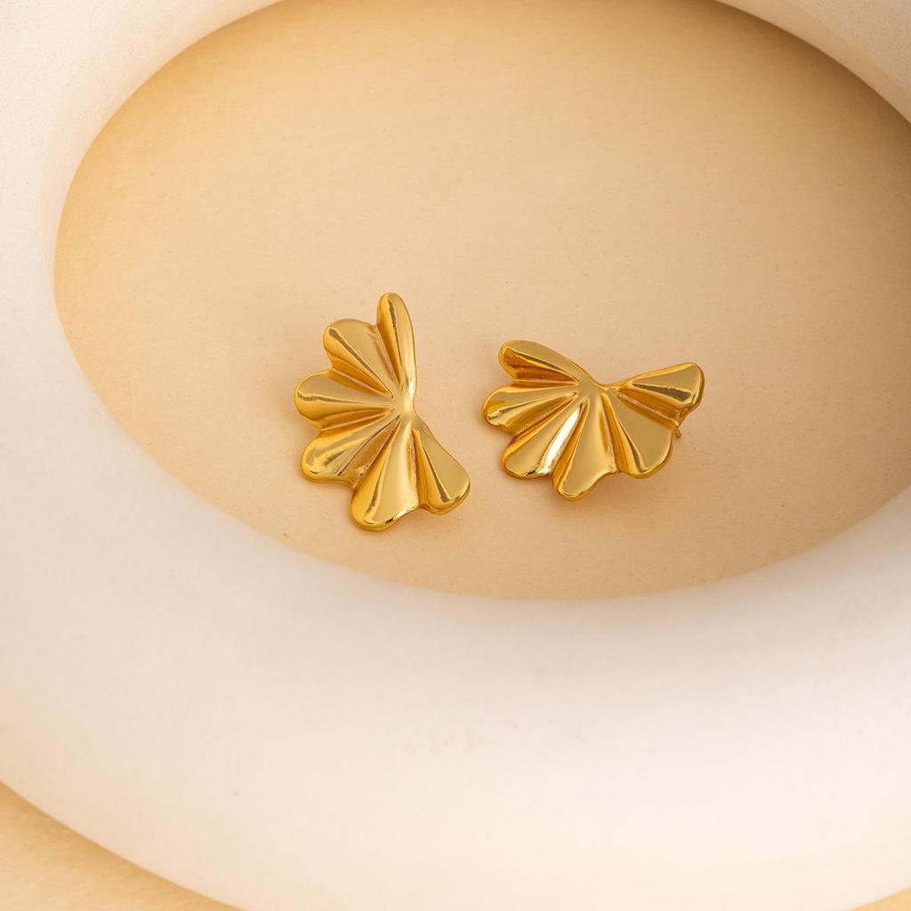 European Retro Geometric Leaf & Heart Stainless Steel Stud Earrings