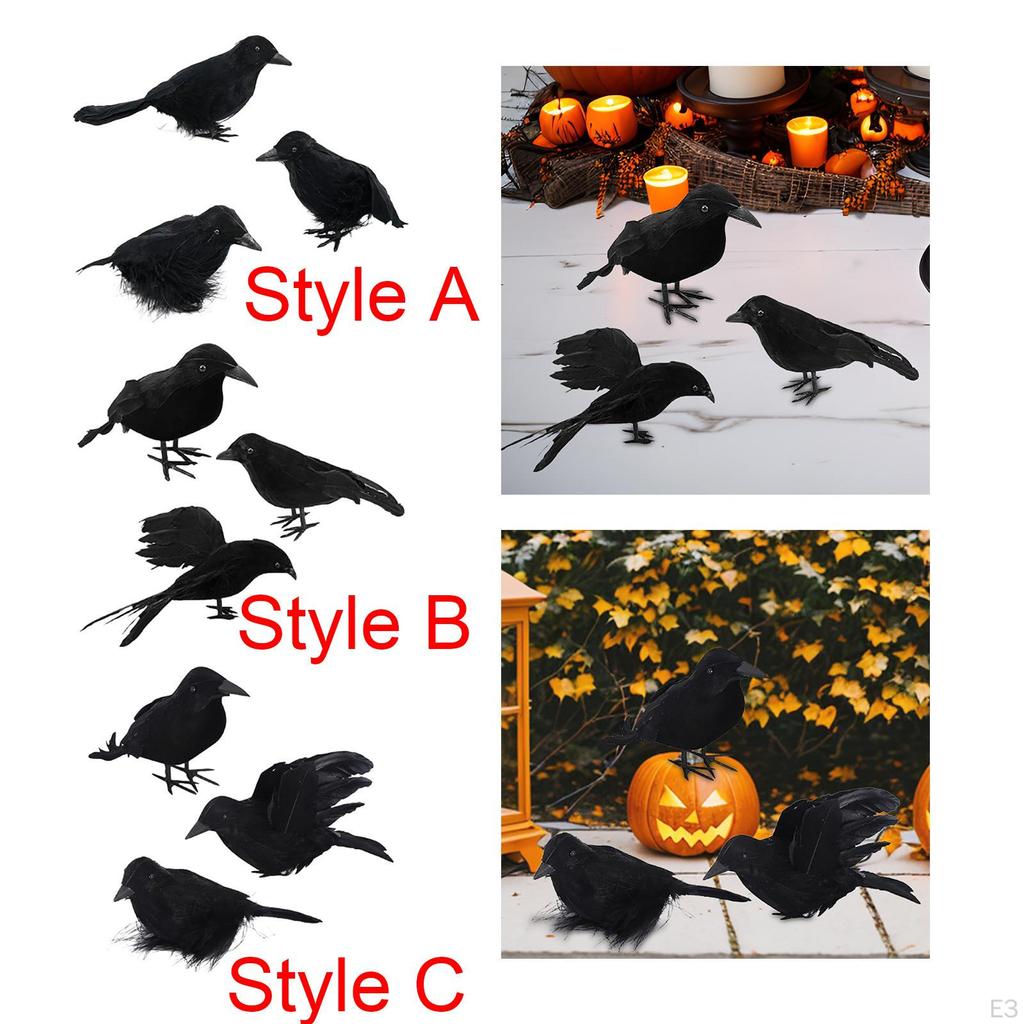 3 Pieces Halloween Crows Birds and Ravens Decor Animal Model Handmade Simulation