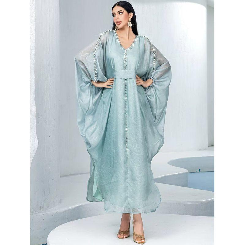 New Middle East Batwing Sleeve Rhinestone Robe Dress Diamond Studded Bat Sleeve Dress