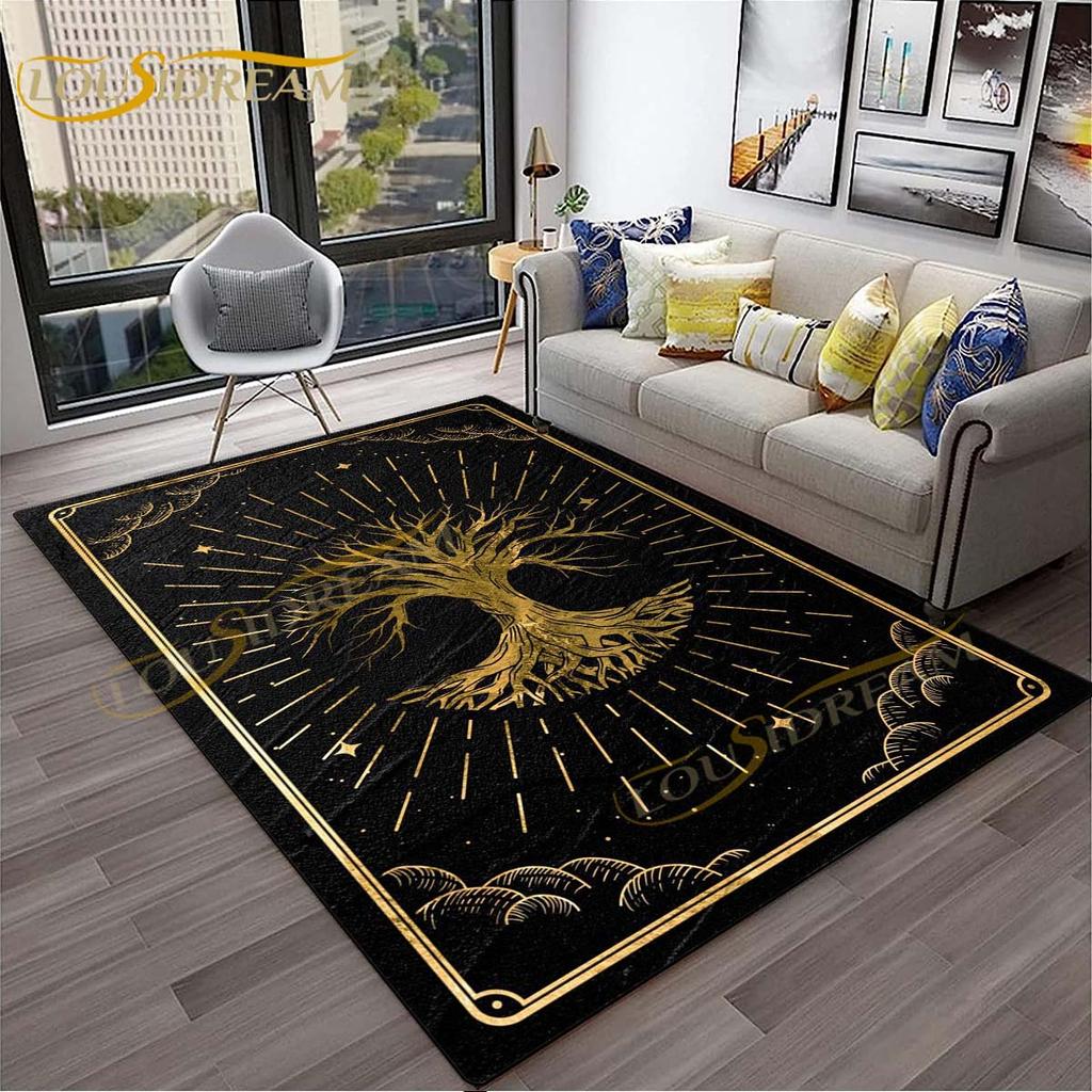 3D-Teppich mit Baum des Lebens, geheimnisvoller Tarotkarten-Teppich für Schlafzimmer, Wohnzimmer, Schlangenteppiche, Boho-Mondphase und Sterne, Schmetterlingsteppich