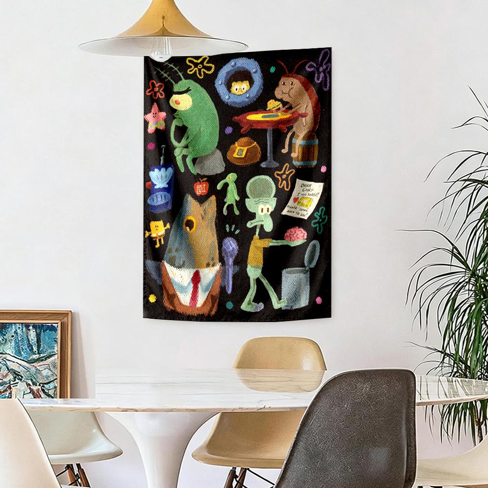 Spongebob Squarepants Wall Decor Tapestry Art For Pet Memorial Birthdaywedding Party Backdrop Family Gift
