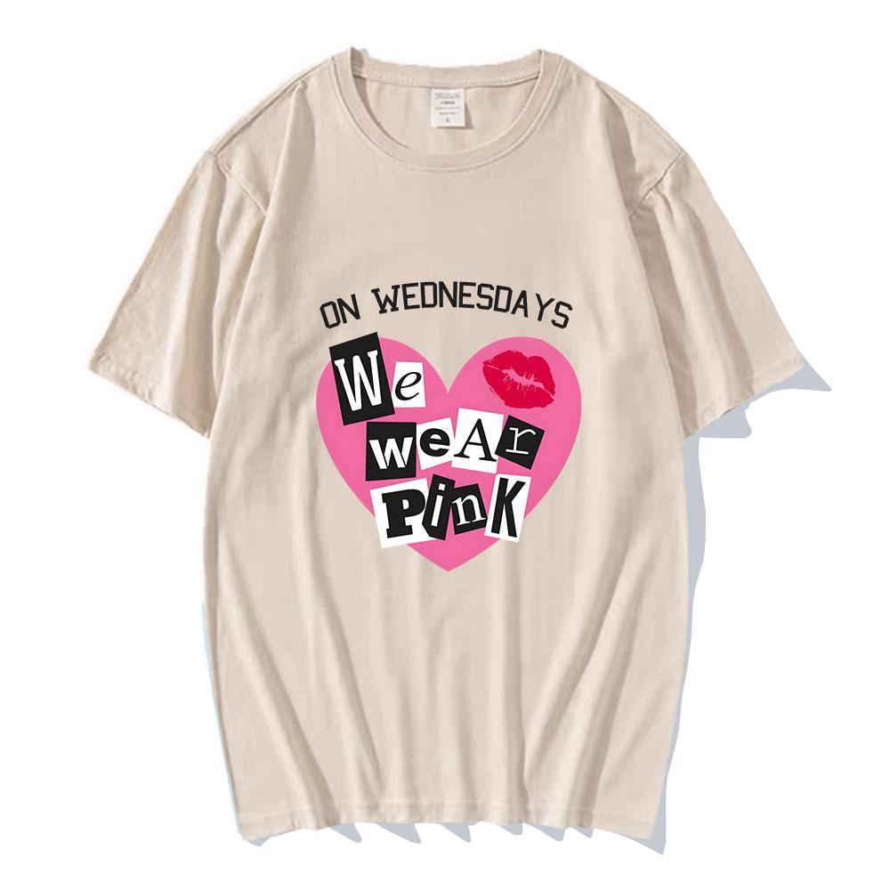 

MeanGirls on Wednesday, мы носим розовые футболки, мягкая хлопковая футболка с короткими рукавами, повседневная весенняя женская/мужская футболка с графическим принтом S