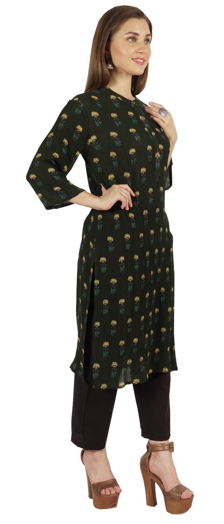 Moomaya Printed Womens Kurti 3 4 Sleeve Mandarin Collar Straight Kurta Soft Summer