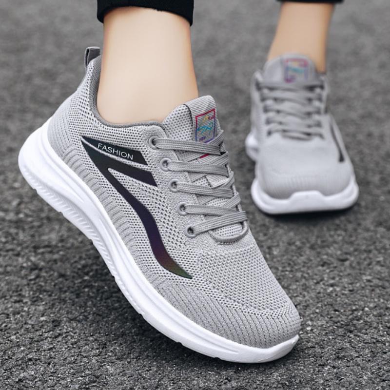 New Style Flat-soled Comfortable Fashionable Casual Walking Shoes Breathable Mesh Lace-up Lightweight Sneakers Women