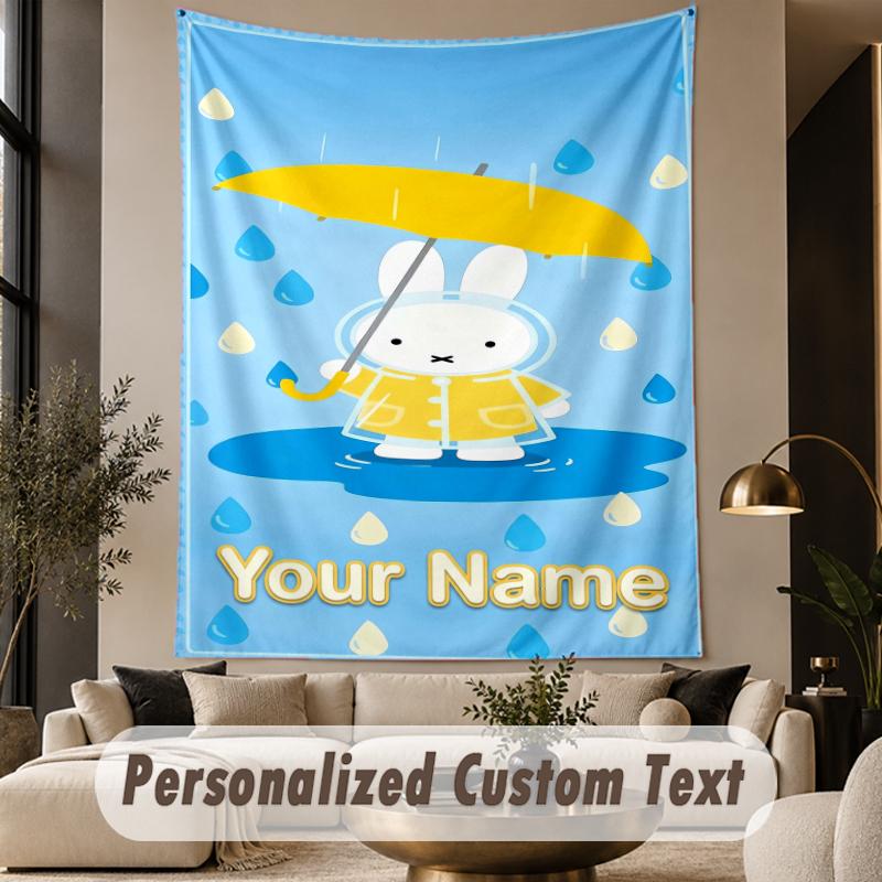 Custom Text Printed Tapestry Miffy Pattern Large Wall Hanging Indoor Room Decor