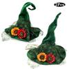 2Pcs Unisex Halloween Vintage Witch Hat Green Brown Mix And Match Sunflower Spider Web Yarn Wizard Hat Set Accessories Handmade High-Quality Craft