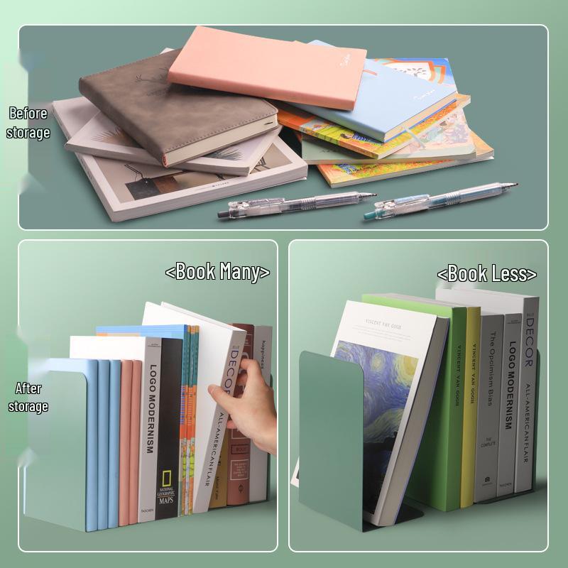 2-Piece Large Metal Bookends, Retractable Desktop Book Supports for Students