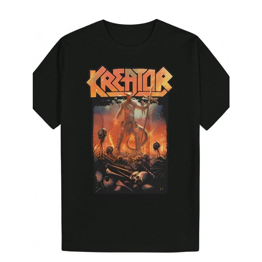 

Men s Black Pattern T-Shirt Casual Crew Neck Polyester Summer Portrait Printed Shirt with Doomsday Art S