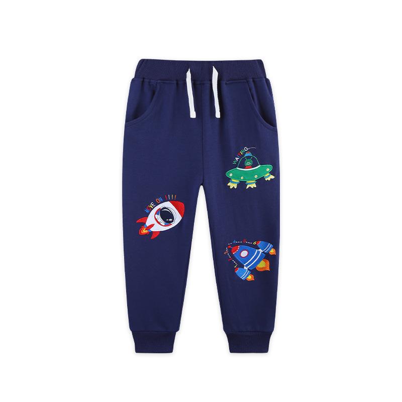 European Style Boys Rocket Embroidery Sweatpants - Autumn Knit Cotton Casual Pants 3Y