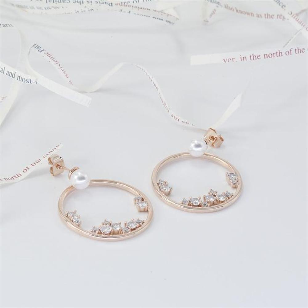 [Onm] Onm Pearl Cubic Ring Earrings - 92.5 Silver, Rose Gold (9593055)
