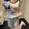 Women's Cartoon Camisole Tank Top Pajamas Set with Chest Pads - Summer Home Wear for Girls with Shorts