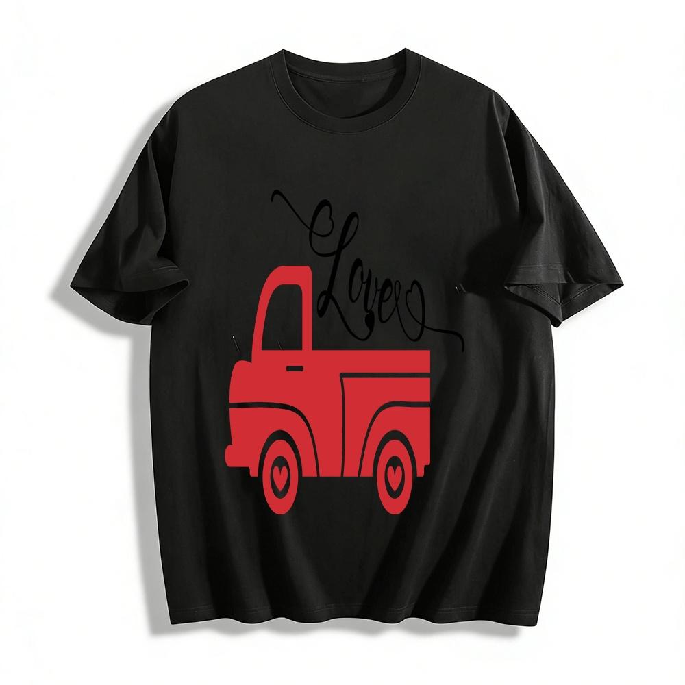 Love Vintage Truck Print Casual Top Festive Vibe Love-Themed T-Shirt Pure cotton T-shirt XXS