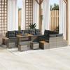 Ensemble de canapé de jardin vidaXL 14 pièces avec coussins Gris Poly Rattan Acacia, Ensemble de salle à manger de jardin 3362983