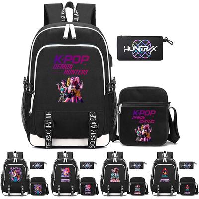3Pcs/set New Anime Kpop Printed Backpack with Pengcil Case Shoulder Bag for Teenager Girl Boy Bookbag Large Capacity Waterproof Travel Bag Kid Gift
