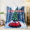 Custom Name Red Car Christmas Tree Blanket, Christmas Flannel Throw Blanket,  Holiday Gift For Family