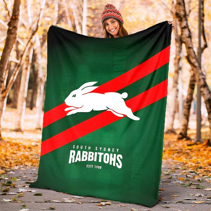 South Sydney Rabbitohs Flannel Blanket Soft All-Season Throw, Design for Camping, Car Travel, Hiking Sofa, Bed, Office Perfect Gift for Parties