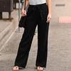 Women Casual Loose Elastic Waist Wide Leg Trousers Long Straight Pants Solid Autumn Polyester Cotton Comfortable