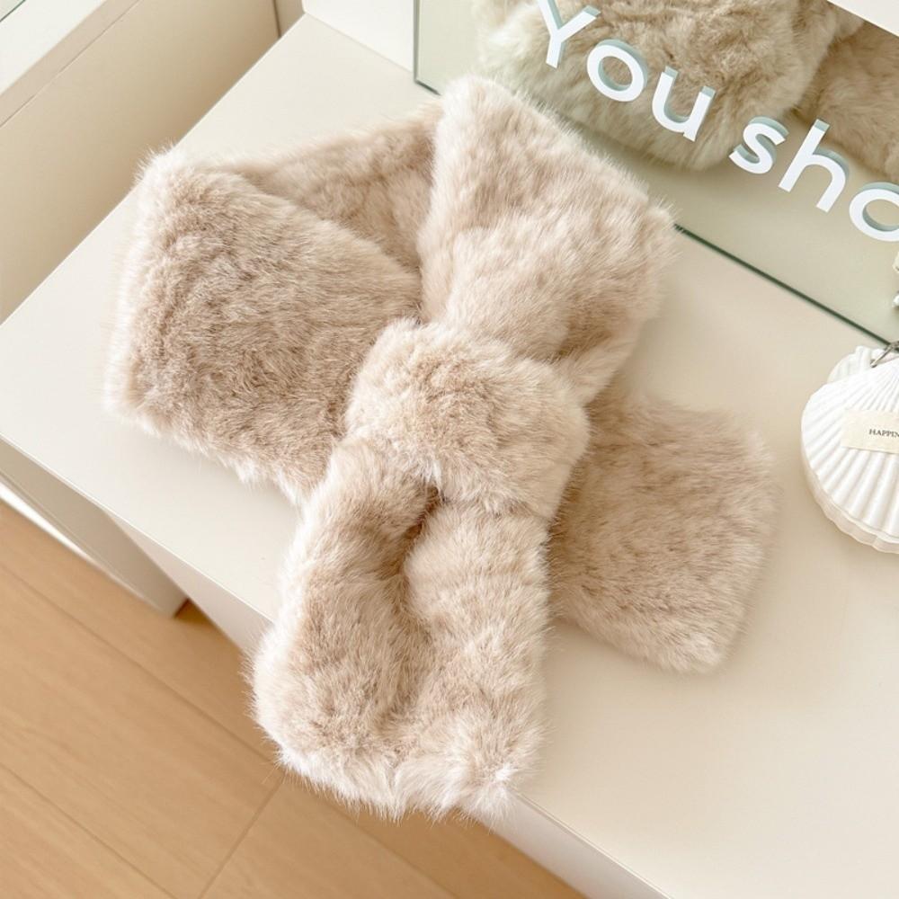 High Quality Fake Fur Cross Collar Scarf Winter Warm Thicken Neck Warmer Neck Scarf Women