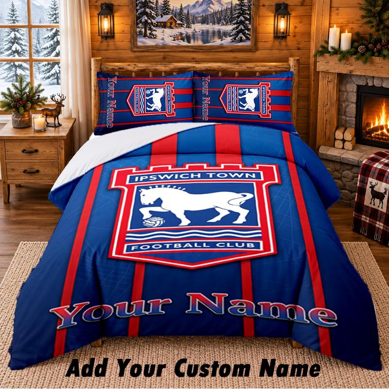 Ipswich Town Pattern Bedding 3Pcs Set Custom Name, Bed Sheet And Pillowcases For Home Bedroom