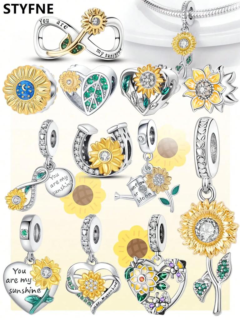 Charms Plata Copper Colors Spring Sunflowers Cherry Blossoms Beads Pendant For Original Bracelet For Women Diy Jewelry Love Gift