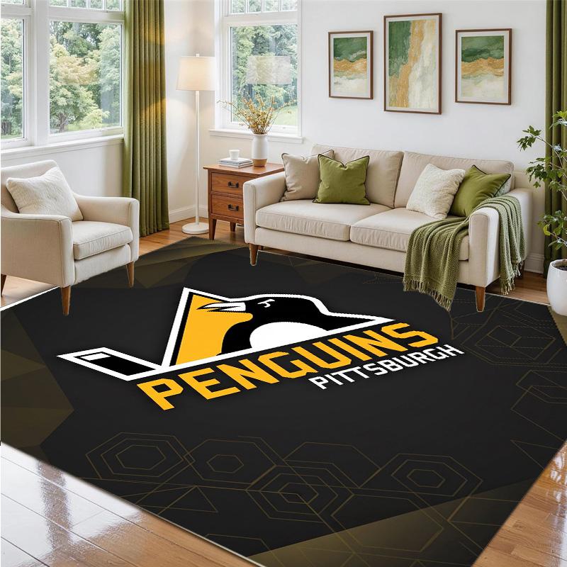 Pittsburgh Penguins Design Crystal Velvet Rug Soft Decorative Mat for Bedroom Entrance