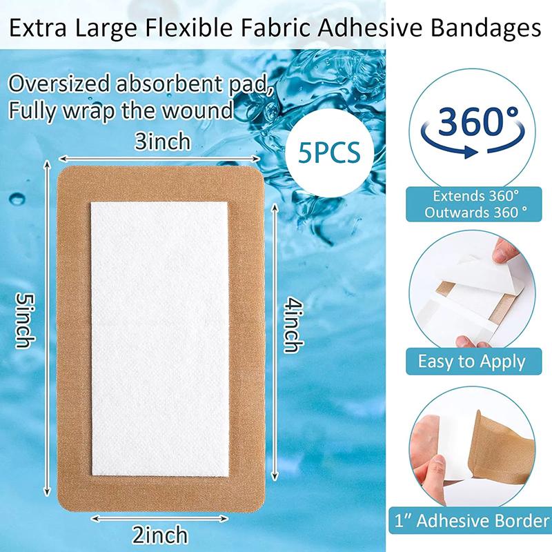5Pcs Large Size Elastic Non-Woven Medical Adhesive Wound Dressing Band Aid Large Wound First Aid Skin Care Tools