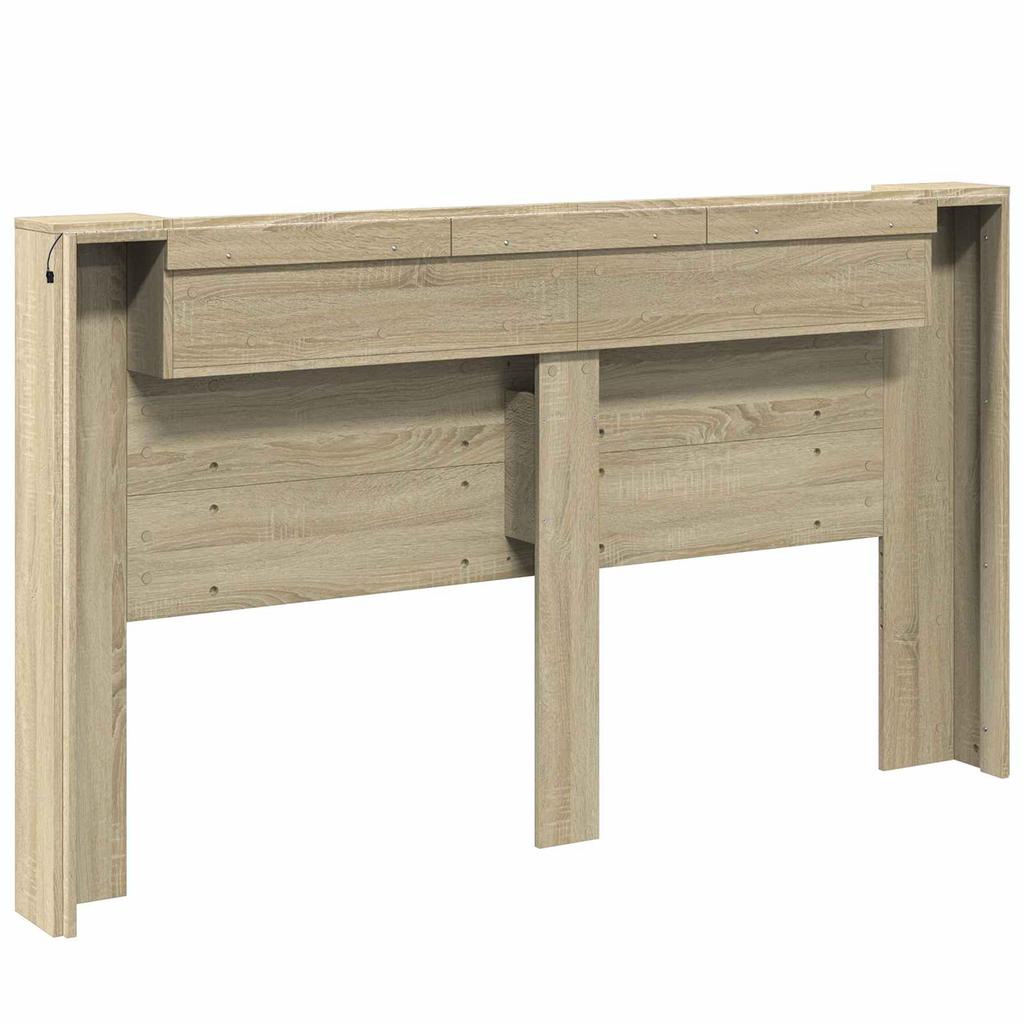 Storage Headboard with LED Lighting Sonoma Oak Wood Based Material