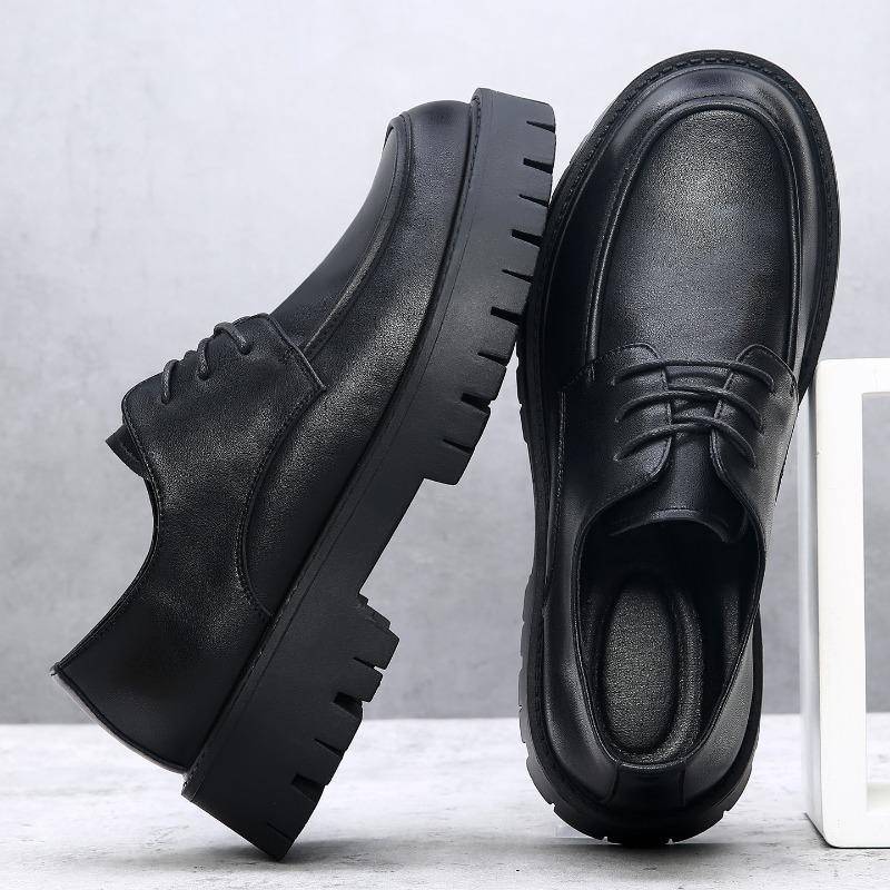 Large Size 4 Casual Leather Shoes Men's Autumn New Business Dress Thick Sole Heightening Men's Big Head Leather Shoes