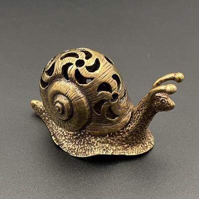 Vintage Pure Copper Mini Snail Small Ornament Desk Decoration Antique Brass Animal Miniature Figurine Craft Tea Pet Incense.