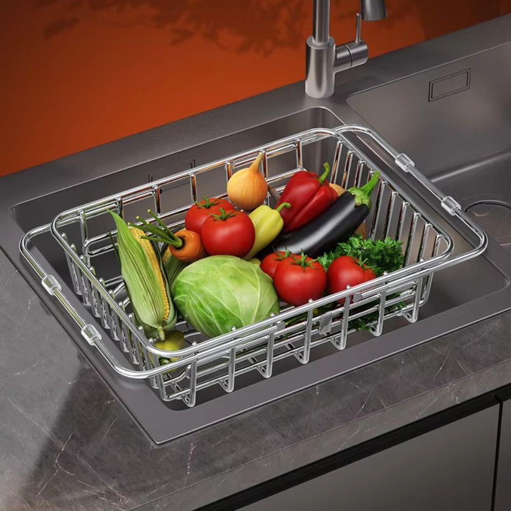 304 Stainless Steel Stainless Steel Dish Drying Rack Fruit Vegetable Drain Basket  Dish Drying