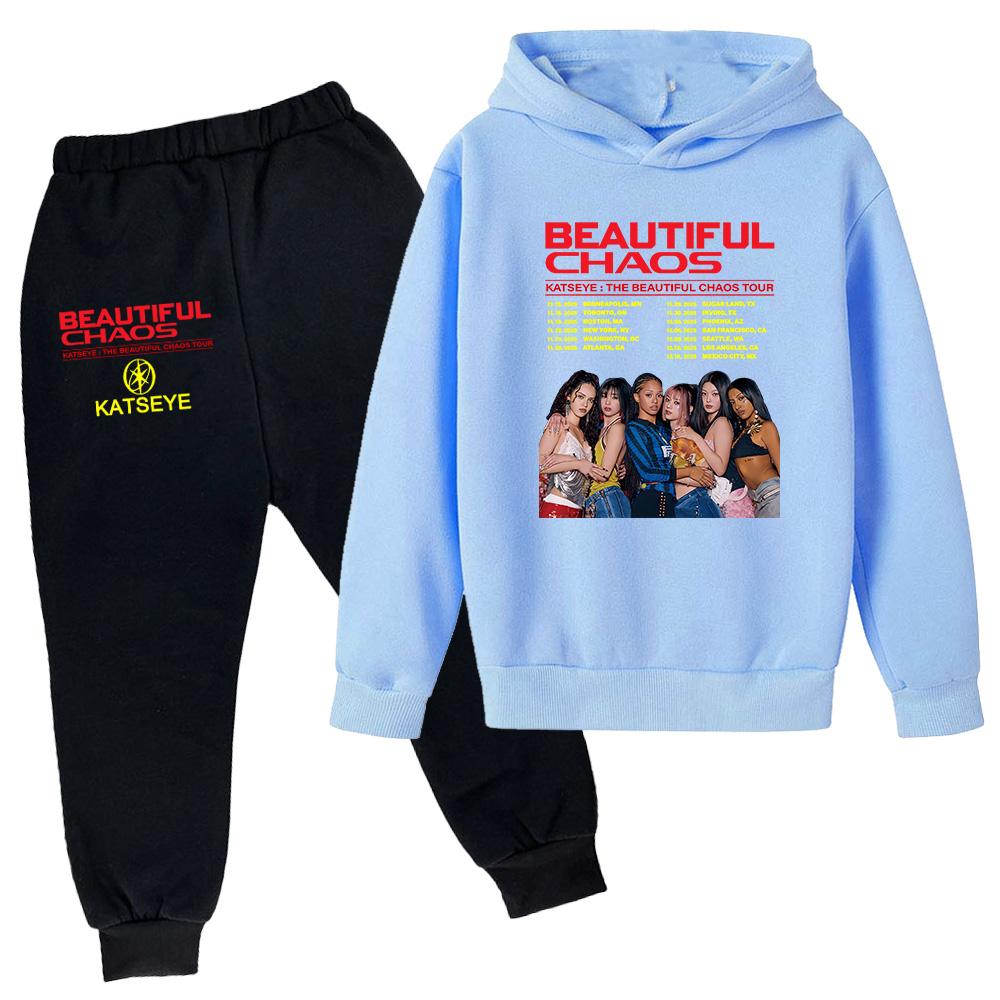 

Plush Long Sleeved Pants Loose Pullover Hoodie Set For Children 140