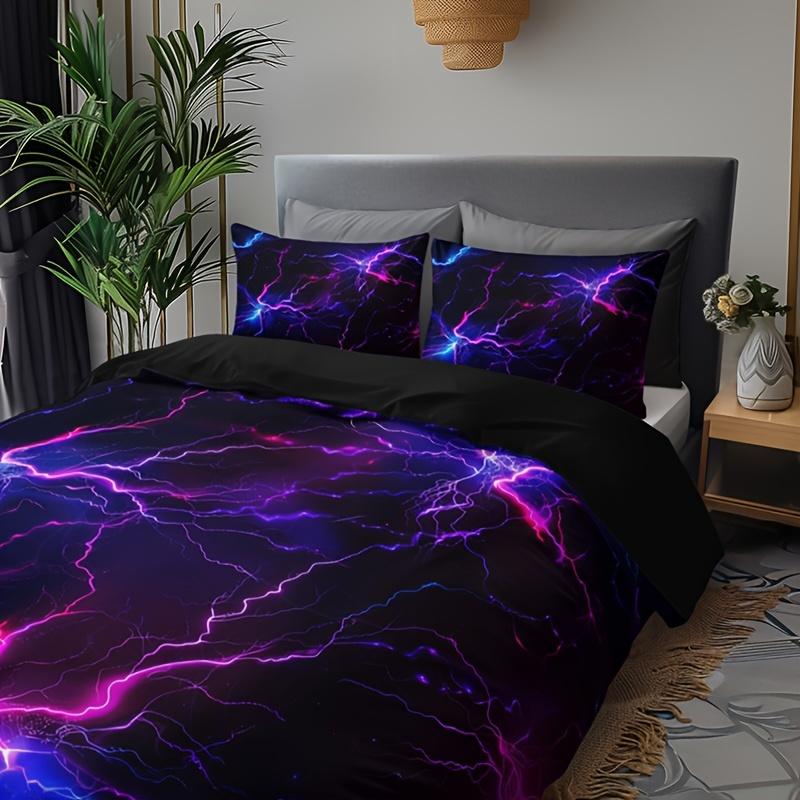 3pcs Purple Lightning Line Duvet Cover Set, 1 Duvet Cover + 2 Pillowcases (No Insert), Home and Dormitory High-Definition Print