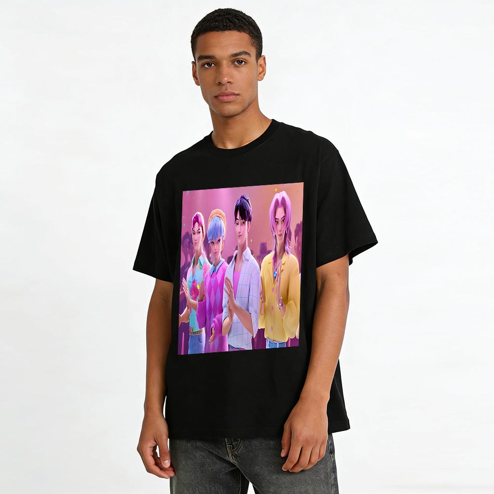 Virtual Idol Boy Group Print T-shirt Trendy Sweet Cool Style Loose Short Sleeve Unisex Casual Top Pure cotton T-shirt