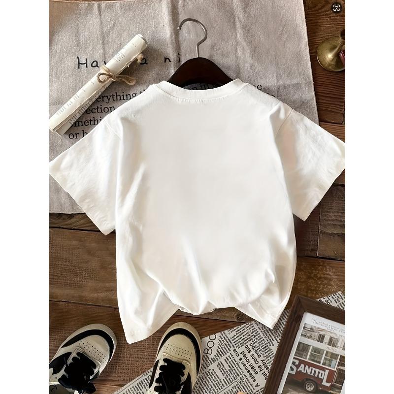 European Size Emotional Themed Simple Stroke Printed Short Sleeved T-shirt, Women'S Casual And Lazy Style Top, Daily Fashionable Dressing Item
