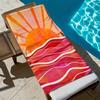 Sunset, waves, and sun pattern polyester microfiber beach towel is highly absorbent, suitable for swimming and beach outings